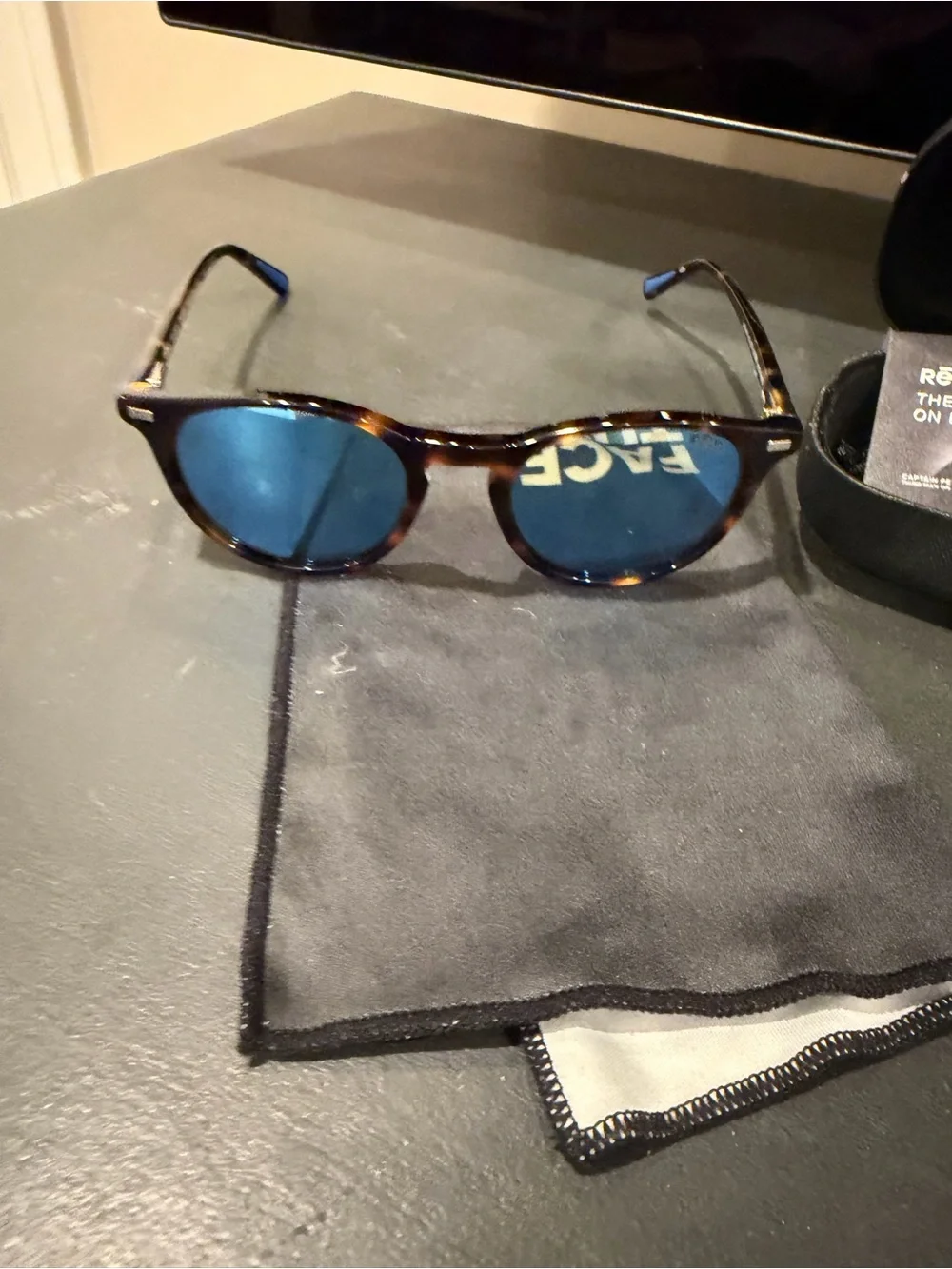 Revo Round Sunglasses with Blue Mirrored Lenses and Tortoiseshell Frame